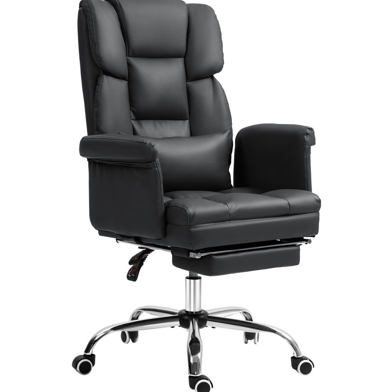 Ergonomic Office Chair, Pu Leather With Reclining Function And Lumbar Supportive Tools, Footrest, Swivel, Adjustable, Black, Reduces Body Stress Fatigue Desk Chair - Support Black Enhances Ambiance