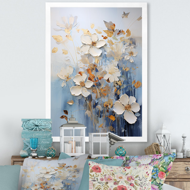 Minimalisme, fleurs saisonnières sur toile, H 32 po x l 16 po x P 1 po, Cadre simple blanc