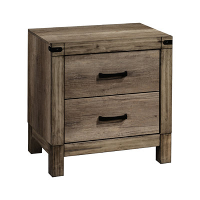 Table de chevet 2 tiroirs pour chambre à coucher - Bois massif brun avec finition de tiroir rustique