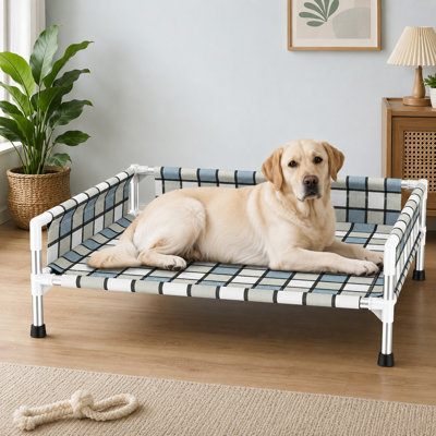 Lit hamac surélevé et rafraîchissant pour chiens de tous les animaux de compagnie, avec une barrière de sécurité surélevée à 3 niveaux, une surface respirante, un cadre en acier inoxydable et une construction lavable.
