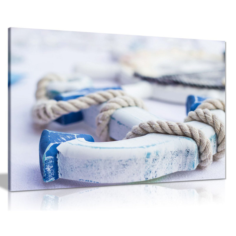 Coastal Wooden Anchor Bathroom - Wrapped Canvas Print, 20cm H x 31cm W
