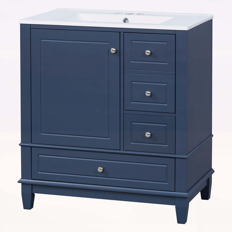 Bathroom Vanity with Sink,One Door with Shelf and Three Drawers, Blue