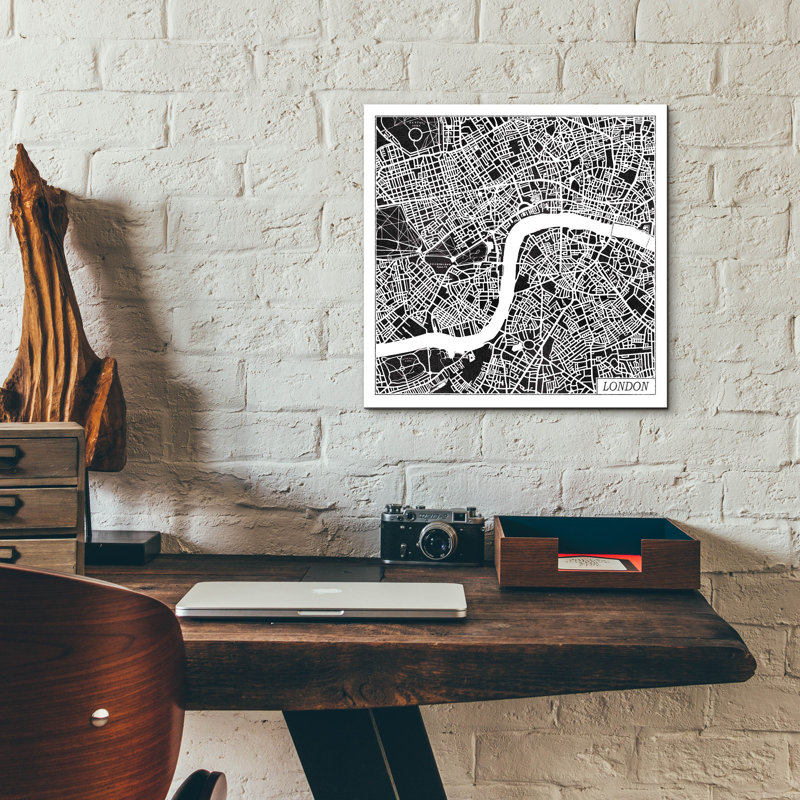 Art mural en verre épique «London Map Black» par Laura Marshall, H 12 po x l 12 po x P 0,13 po