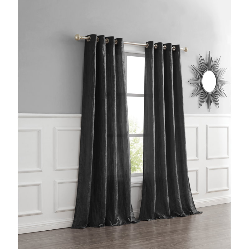 Maestas Crushed Silk 4 Panel Curtains Living Room Bedroom 54"Wx84"L Machine Washable Light Filtering Curtain, Black