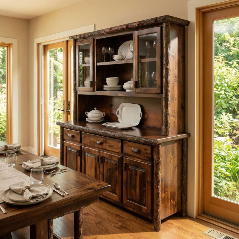 Fireside Lodge Hickory Log 75-inch Buffet & Hutch - with Shelving on Top Portion - Cinnamon, Espresso