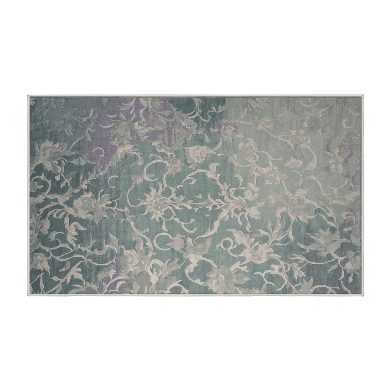 Machine Washable Green Area Rug, Rectangle 7' x 10'
