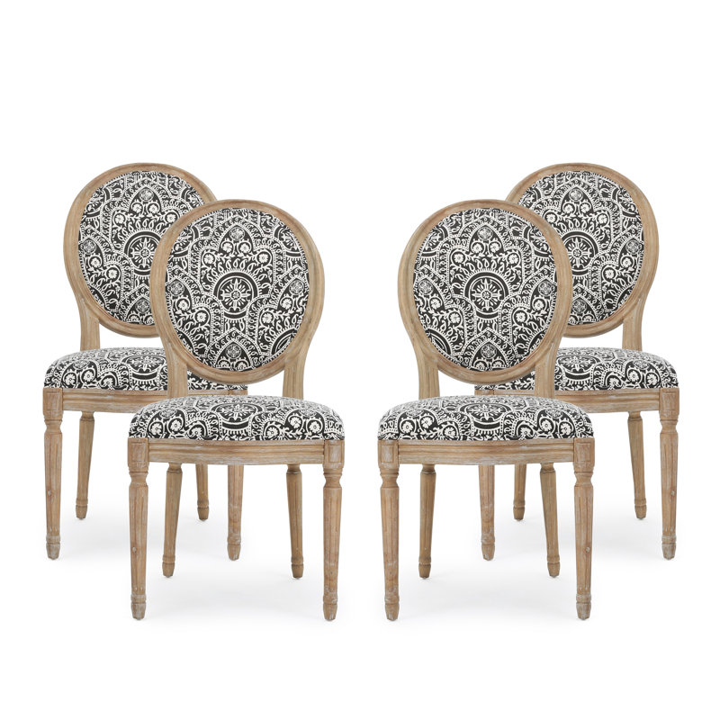 Upholstered Dining Side Chairs, Natural, Black/White, 4