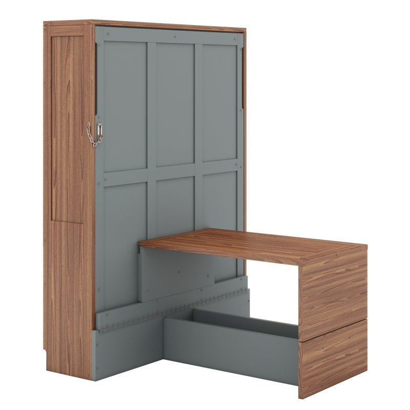 Lit escamotable avec bureau pliable intégré, Walnut & Grey