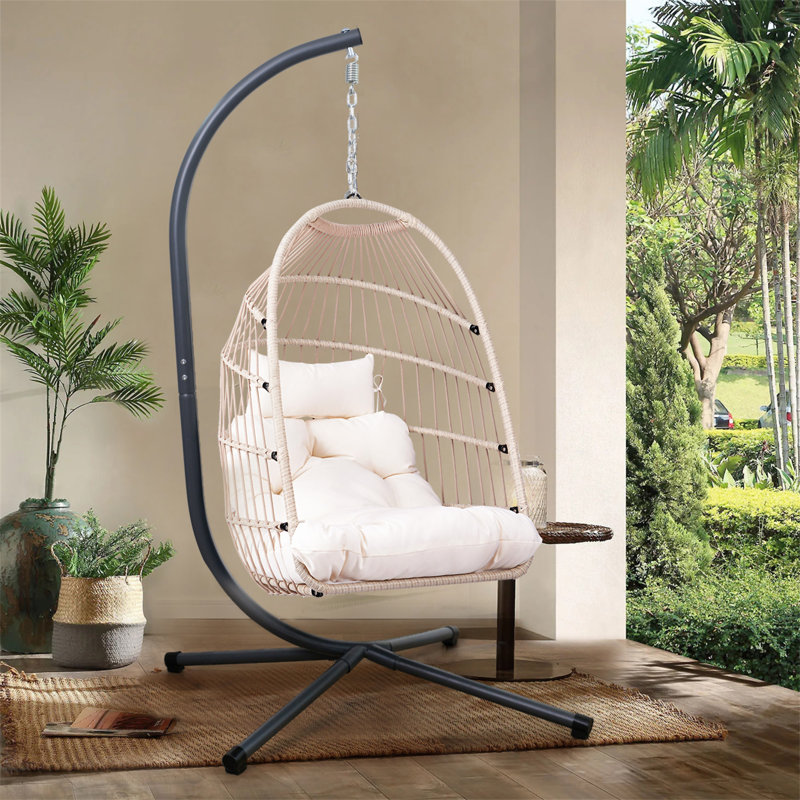 Fauteuil suspendu d'extérieur avec support, Naturel / Blanc