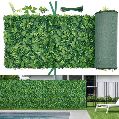 2 x 8 ft Artificial Boxwood Panels, PE Material, 4-Panel Set, Green, 3D Greenery Backdrop for Indoor/Outdoor Use