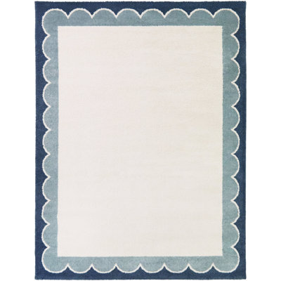 Light Blue Kids Scalloped Area Rug