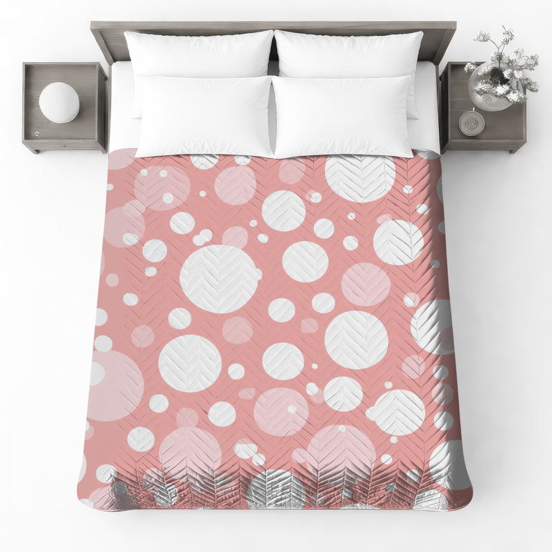 Couvre-lit matelassé à pois rose et blanc toutes tailles, Grand lit