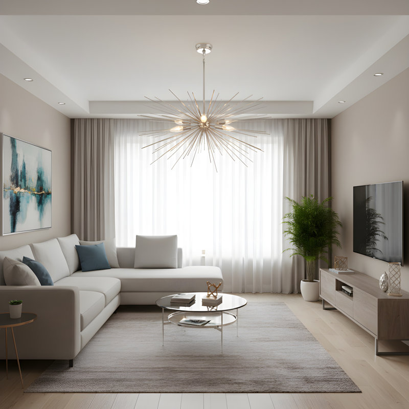 6 - Light Dimmable Sputnik Sphere Chandelier, Nickel, No