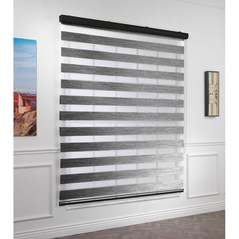 Double layer bamboo roller blind and bamboo zebra window, 66.5"W x 72"L, Black