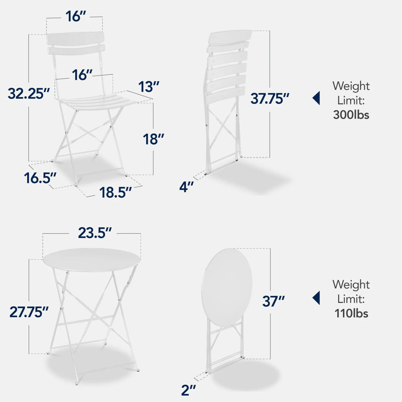 Folding Patio Bistro Set, White