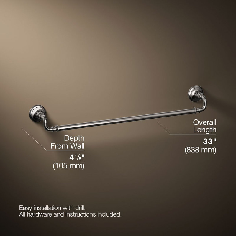 Artifacts® Wall Mounted Towel Bar, 3" H x 33" W x 3.5" D, Vibrant Titanium