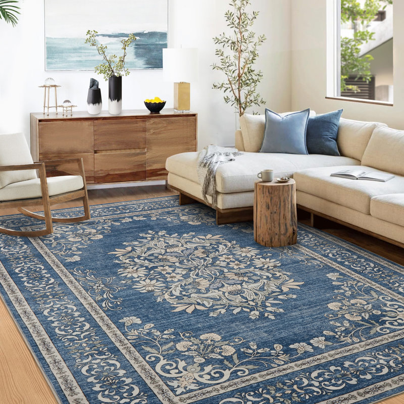 Area Rugs Living Room Washable Vintage Rug Neutral Non-Slip Soft Stain Resistant Indoor Carpet for Bedroom Nursery Dining Room