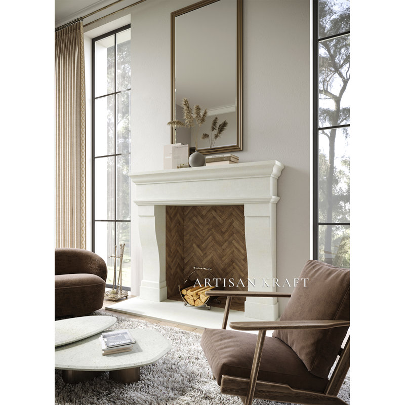 Nova French Cast Stone Fireplace Surround, Beige, 60" H x 74" W x 10" D
