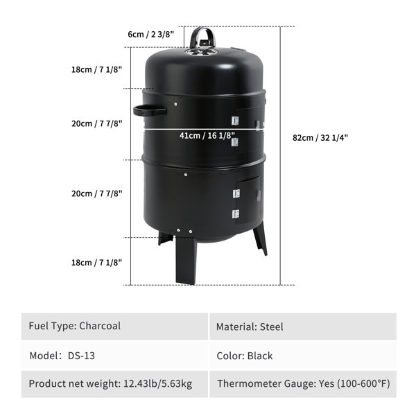 Mastercook Vertical Charcoal Portable 348 Square Inches Smoker
