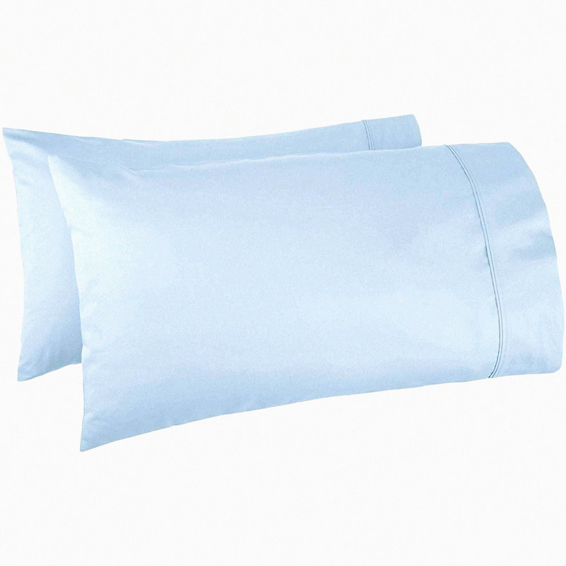 Luxury Cotton Pillowcase Set - 600 Thread Count (20" x 30") - Soft Hotel Quality Bedding for Queen Pillows - Light Blue Solid Color - Pack of 2