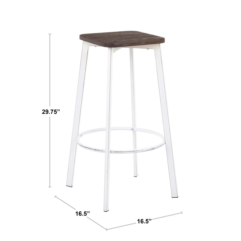 Tabouret de bar carré en métal blanc rétro et bambou grain de bois pressé espresso - ensemble de 2
