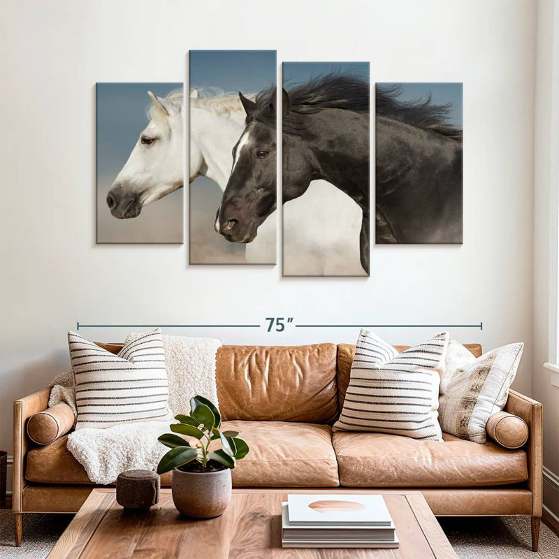 White And Black Horses, 42" H x 68" W