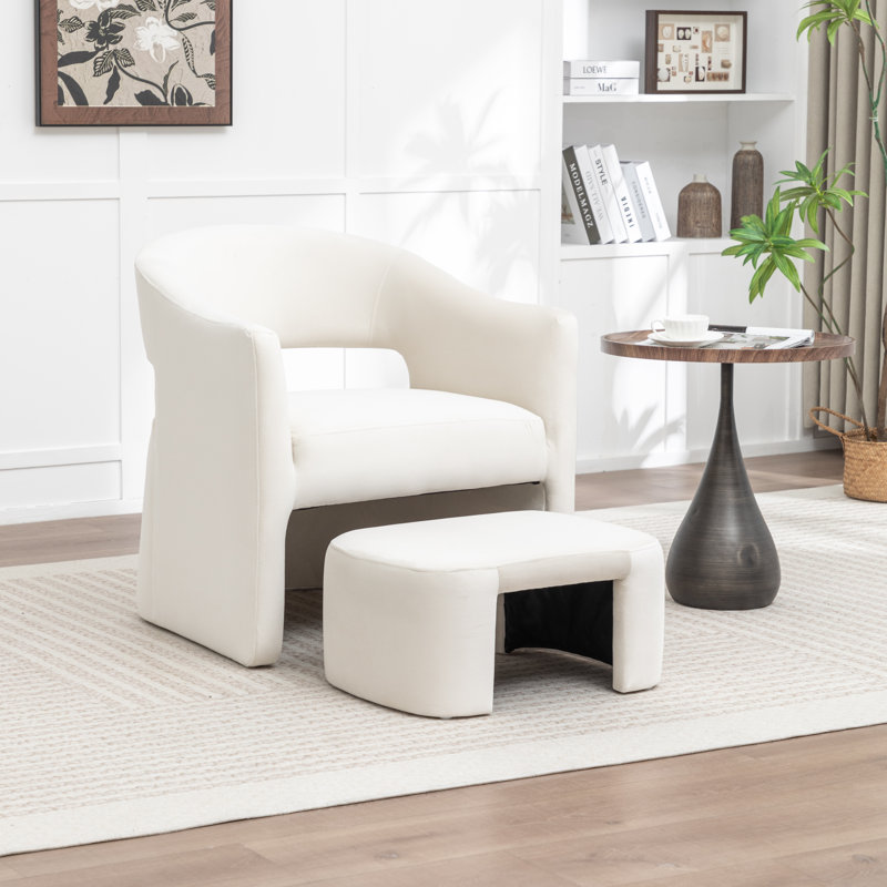 Fauteuil demi-tonneau avec repose-pieds Kyah, Beige