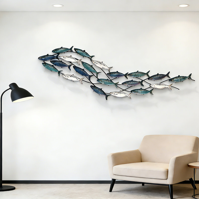 Sculpture en métal Coastal Fish School, H 15,33 po x l 58 po x P 2,58 po