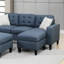 Ensemble de canapé modulaire bleu marine avec repose-pieds cocktail - Tissu semblable au lin et structure en bois