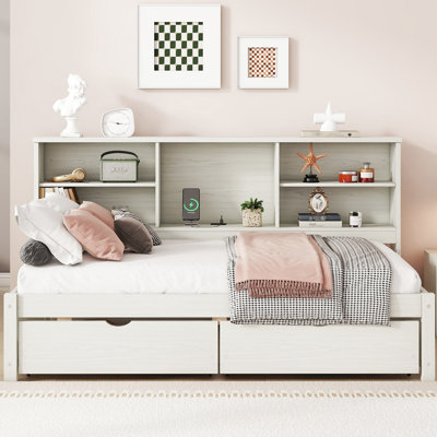 Lit de jour simple avec buffet, 2 tiroirs, chargement, côté teinté intégré, finition couleur