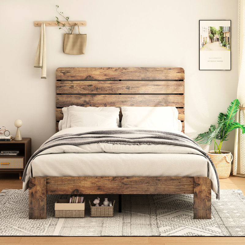 King Size Wood Platform Bed Frame, Dark Brown Hue, Noise-, Box Spring Not Required, Easy Assembly Process, Under Storage Facility Bed, Noise- Experience, No Spring, Copious Options, Simple