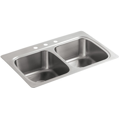 Verse Top-Mount Double-Equal Bowl Kitchen Sink with Single Faucet Hole -  Kohler, 5267-3-NA