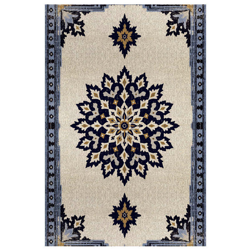 Lila Collection Digital Print Cotton-Polyester Navy Floral Rug, Rectangle 6'7" x 8'3"