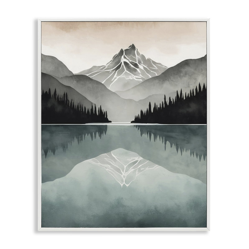 «Mountain Reflecting over Lake», art de la giclée par Denise Dundon, Estampe numérique encadrée blanc bord de mer