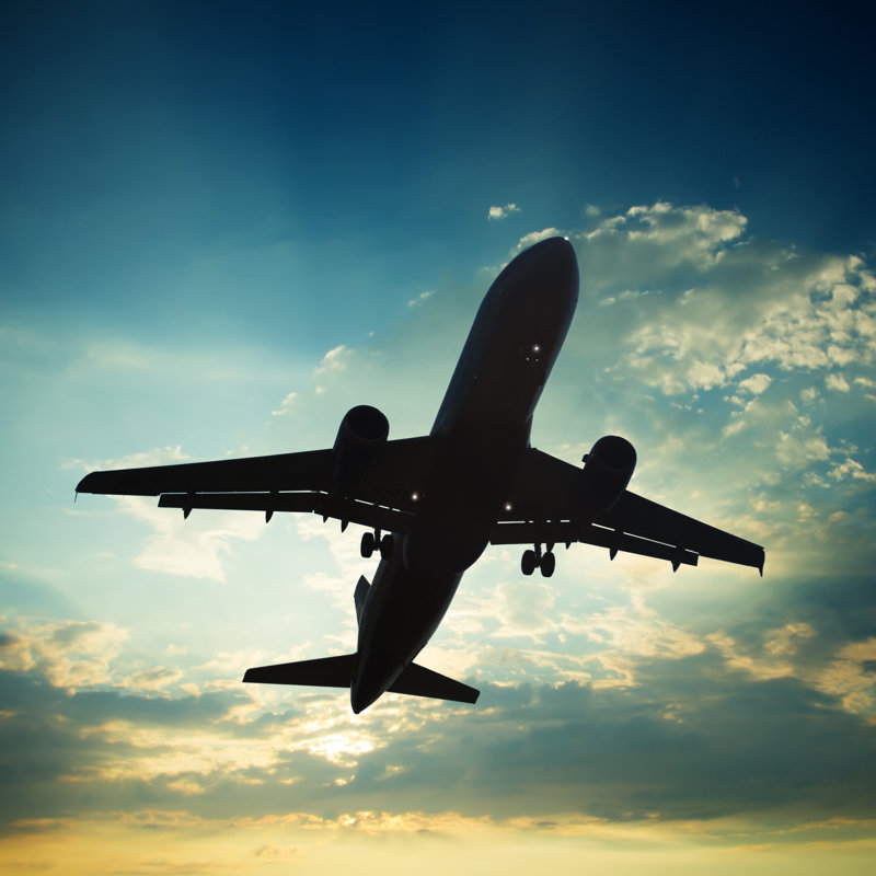 Jet Airplane Landing On A Sunset by Sankai - Wrapped Canvas Print, 51cm H x 51cm W