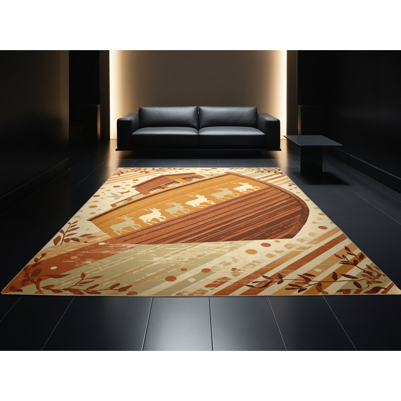 Tapis brun / beige beige lavable à la machine Bartow Country, 6 x 9