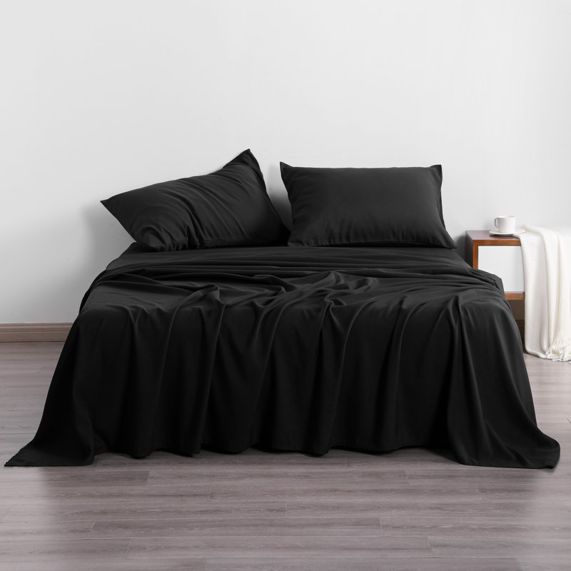 Ensemble de draps 4 pièces en microfibre 1800 Series, Ensemble de draps pour très grand lit avec 2 taie, Noir