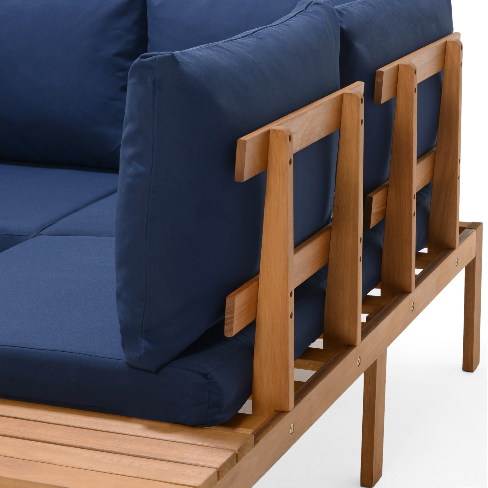 Tempo 4-Person Eucalyptus Patio Seating Group, Pebbletex Mediterranean Blue Performance Canvas