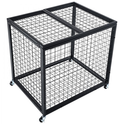 Rolling Sports Ball Storage Cart, Lockable Basketball Cage with Double Lids
