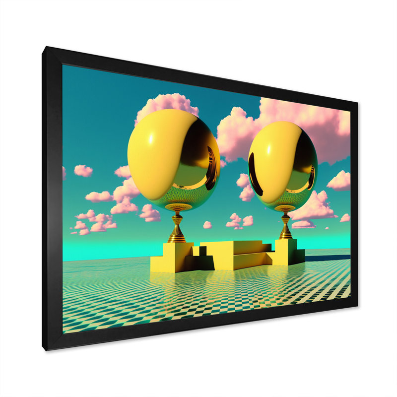 Golden Spheres Infinity I - reproduction sur toile, H 12 po x l 20 po x P 1 po, Impression noire sur toile encadrée
