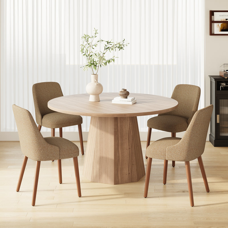 Chaise de salle à manger à haut dossier avec dossier ergonomique courbé, siège rembourré et pieds en bois massif, Chameau