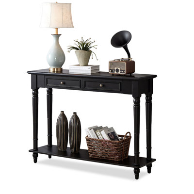 Black Solid Wood Rectangular Console Table