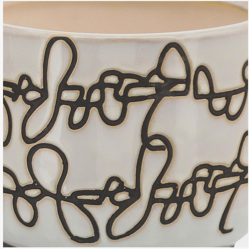 S/2 CERAMIC 6/8" SCRIBBLE FOOTED PLANTER, BEIGE