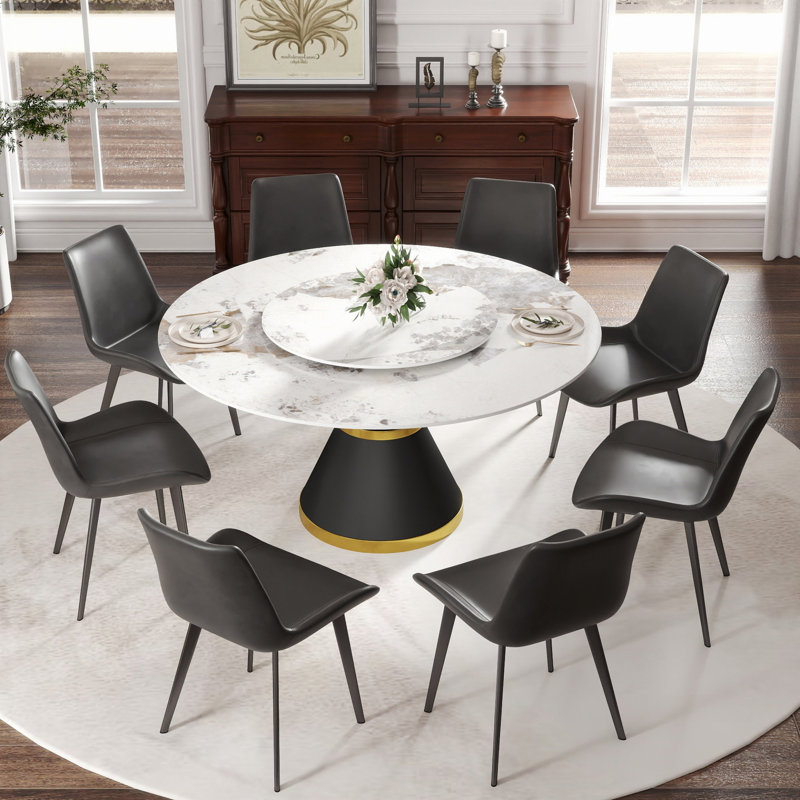 Ensemble de table de salle à manger 9 pièces, table de salle à manger avec base en acier au carbone, 8 chaises d'appoint