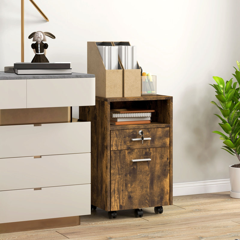 2 Drawer Filing Cabinet with Lock for A4 Letter Size, Rustic Brown