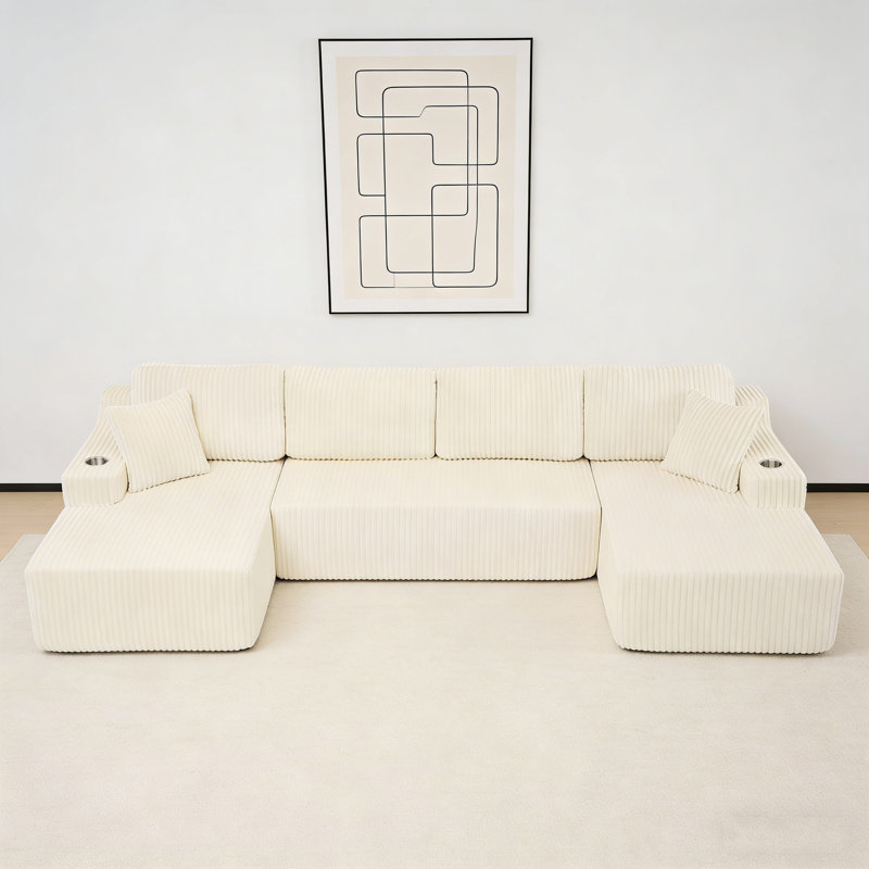 Canapé modulaire en U modulaire en forme de U, large canapé en velours côtelé avec ressorts ensachés et mousse haute densité (beige)