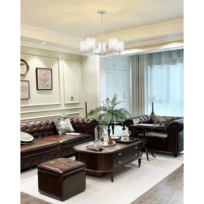 Lighting 5-Light Chandelier With Brushed Nickel Finish And Clear Frosted Glass Shades, Classic Ceiling Pendant Light For Dining Room, Living Room, And Meeting Room