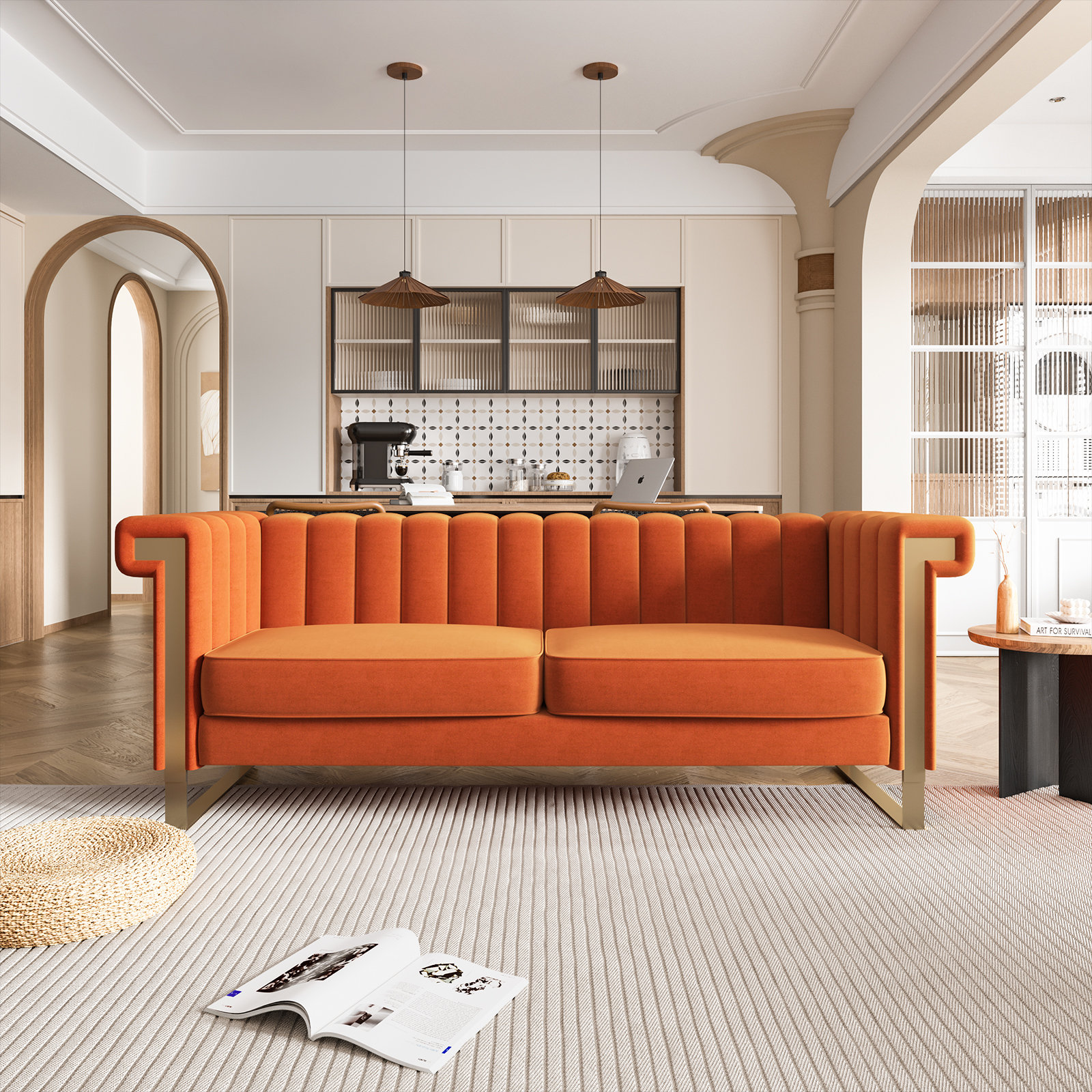 Mercer41 Julchen 83.86'' Velvet Sofa | Wayfair