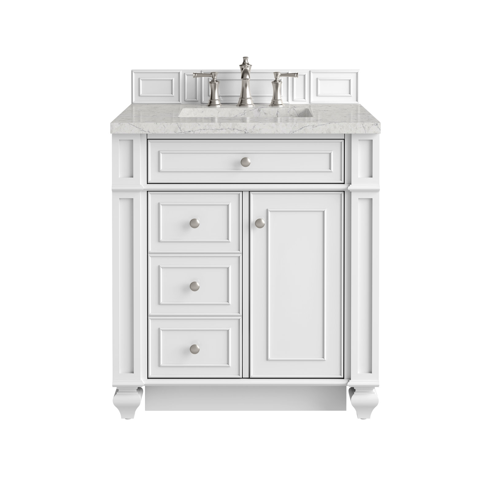 Calisto 30" Single Bathroom Vanity, Bright White, Eternal Jasmine Pearl, 8" Widespread