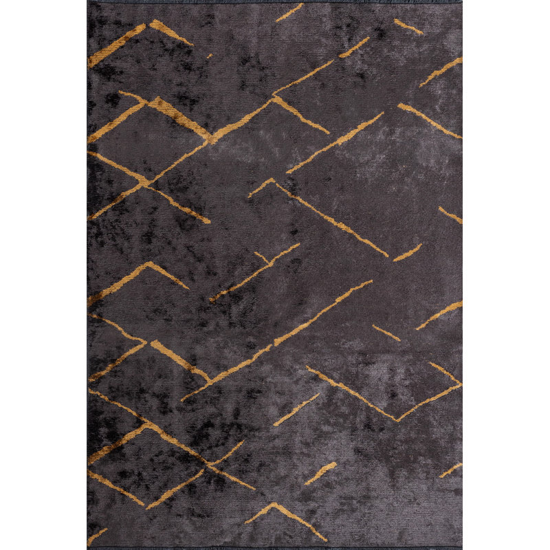 Rapture Black/Gold Abstract Luxury Area Rug, Rectangle 7'10" x 11'2"